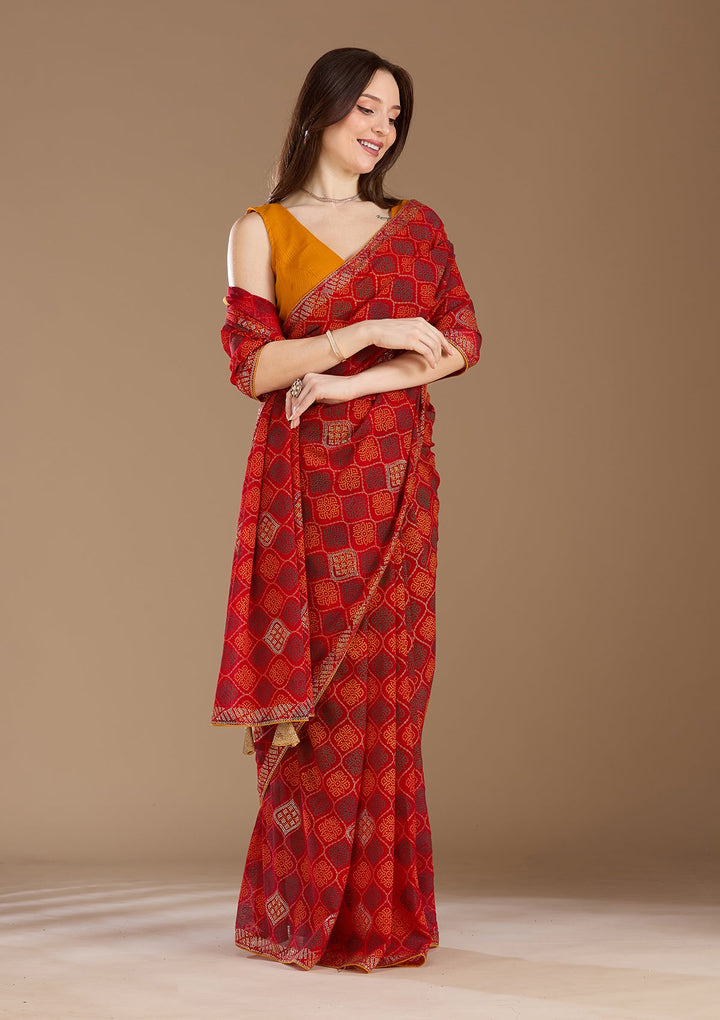 Red Stonework (Gold) Georgette Saree
