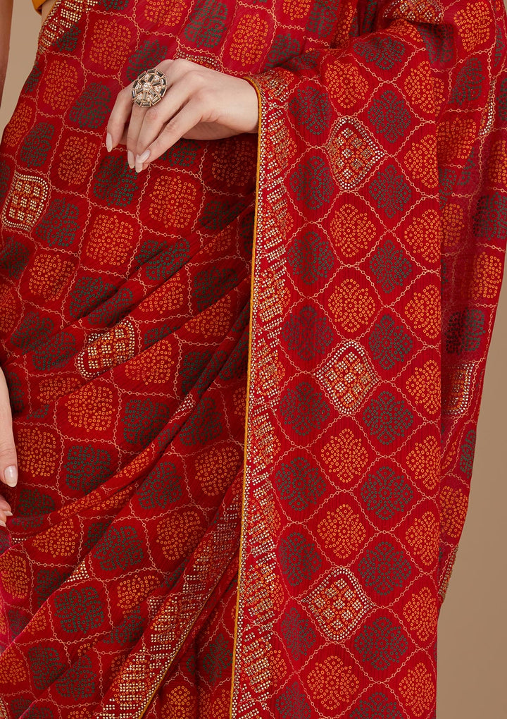 Red Stonework (Gold) Georgette Saree