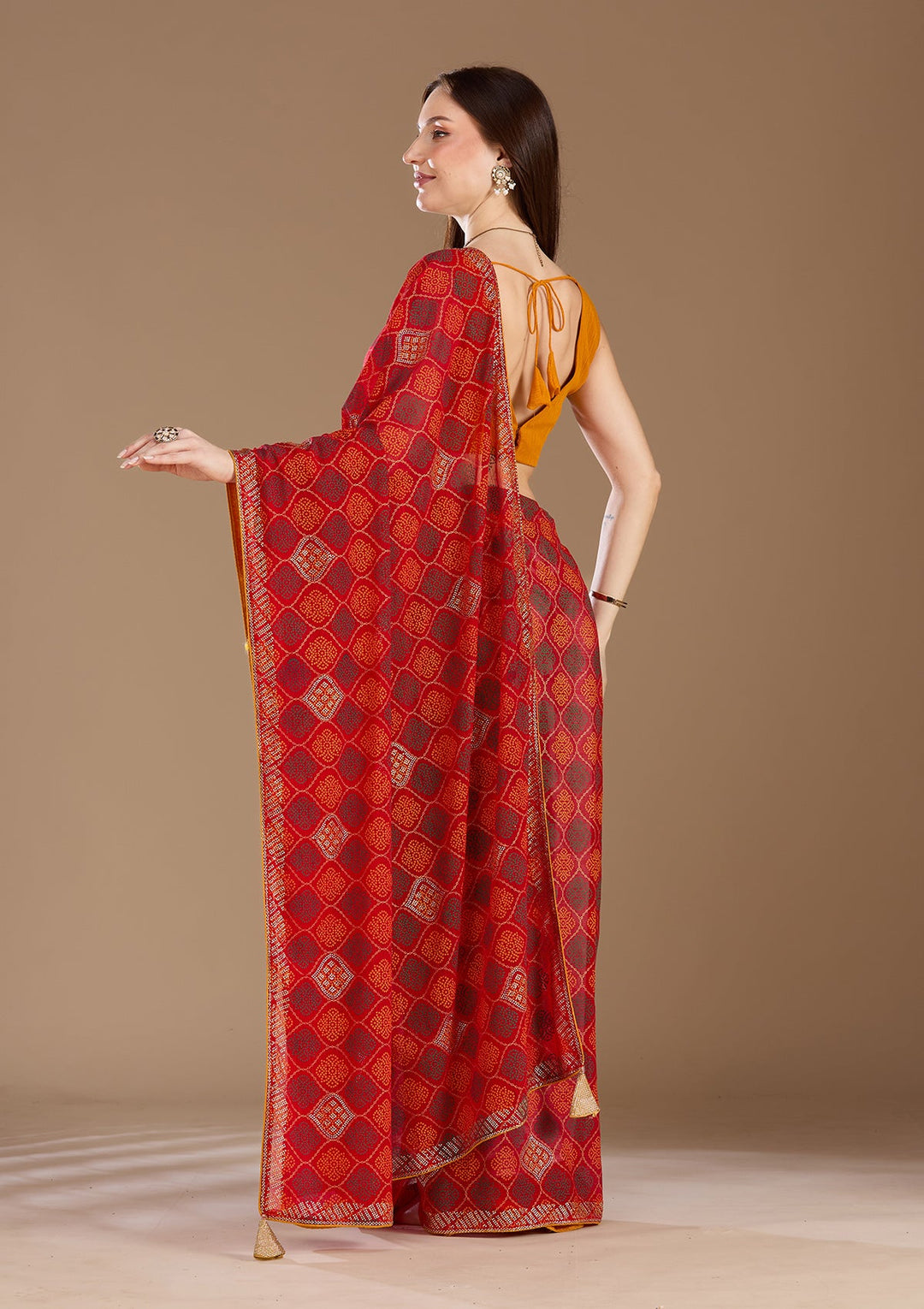 Red Stonework (Gold) Georgette Saree
