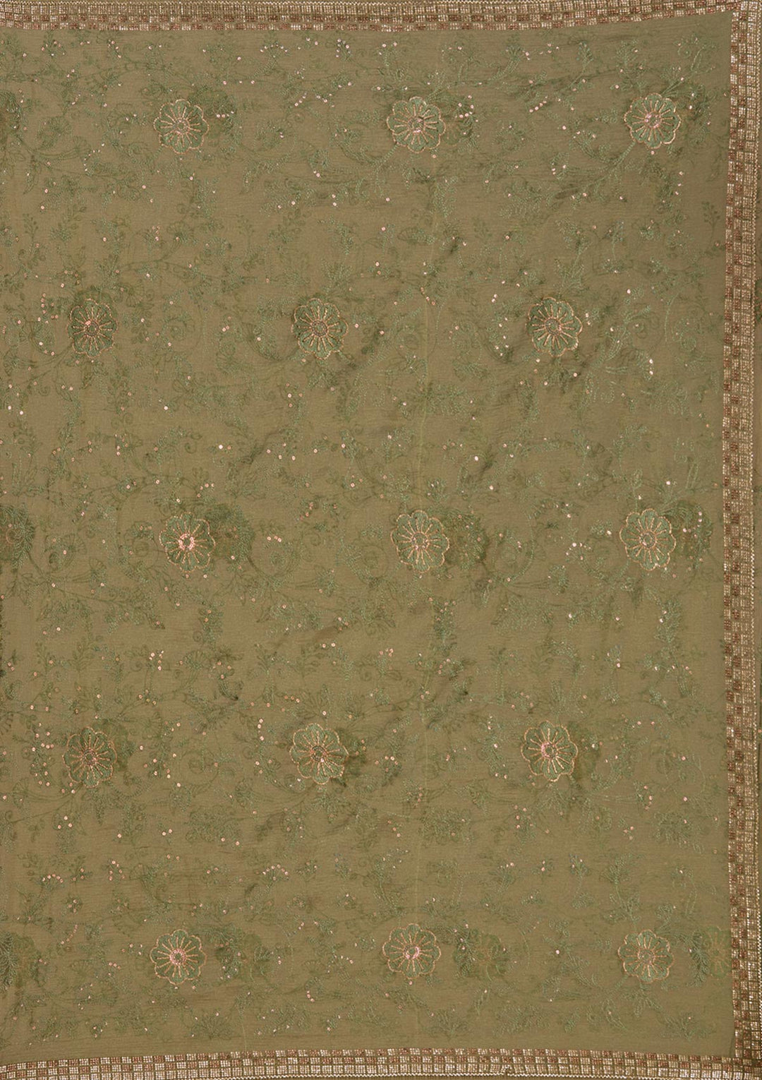 Mehendi Threadwork Tissue Saree