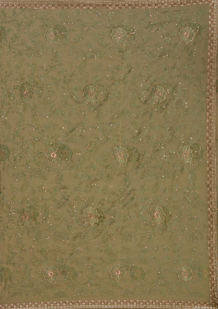 Mehendi Threadwork Tissue Saree