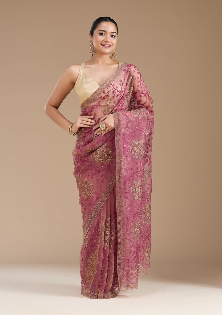 Wine Zariwork (Antique) Tissue Saree_koskii