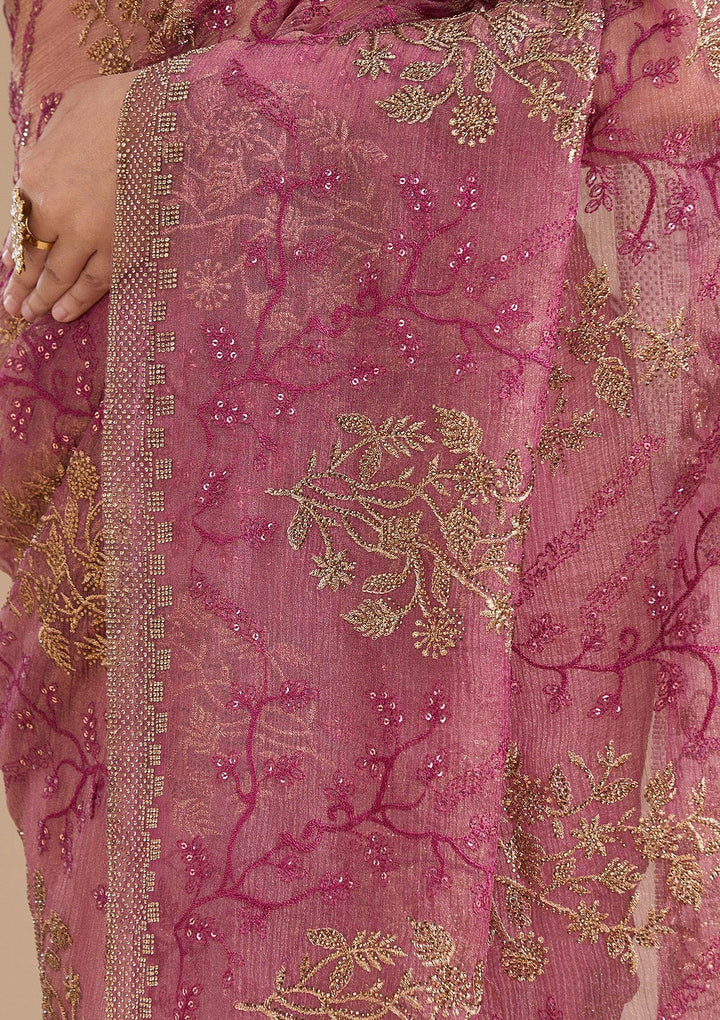 Wine Zariwork (Antique) Tissue Saree_koskii