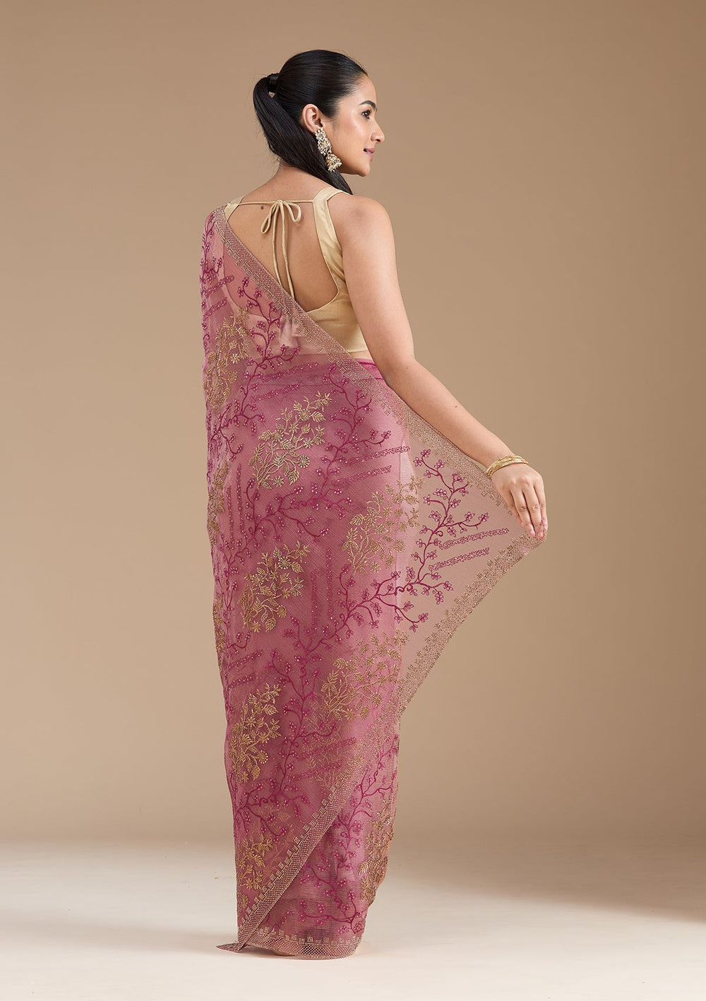 Wine Zariwork (Antique) Tissue Saree_koskii