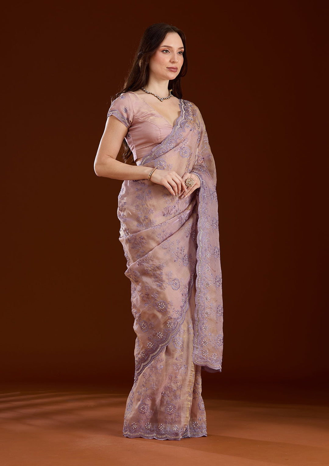 Lavender Threadwork Tissue Saree