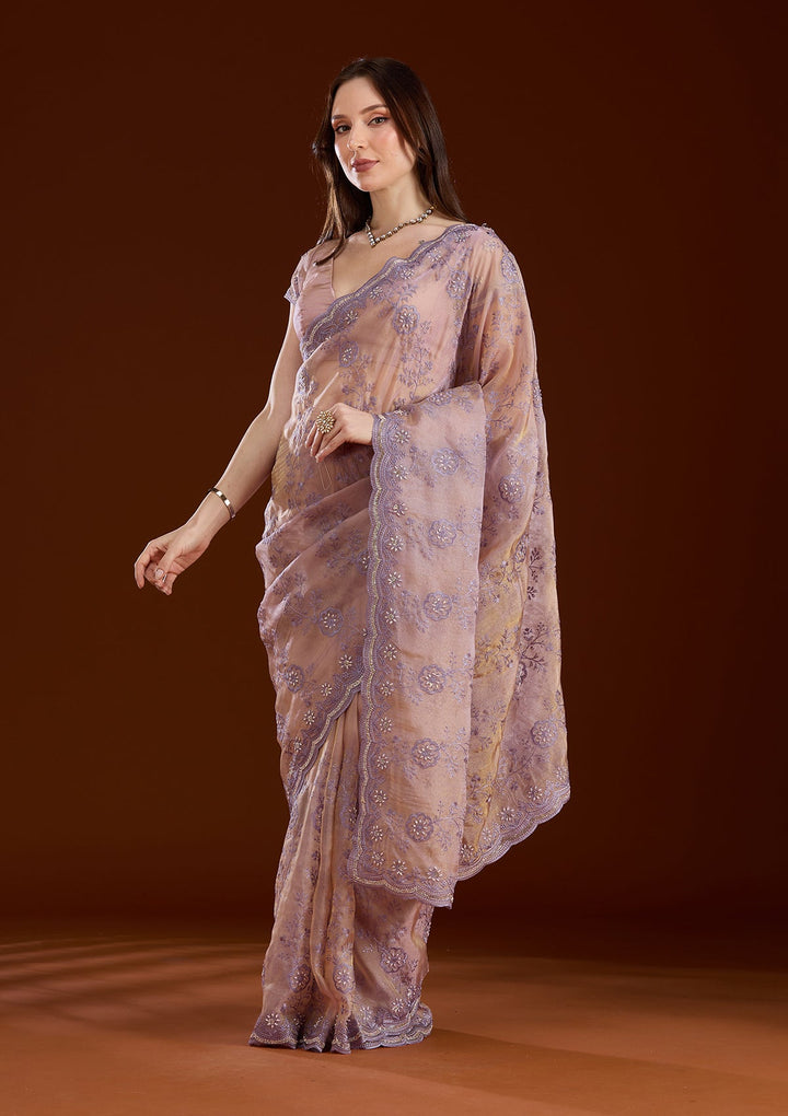 Lavender Threadwork Tissue Saree
