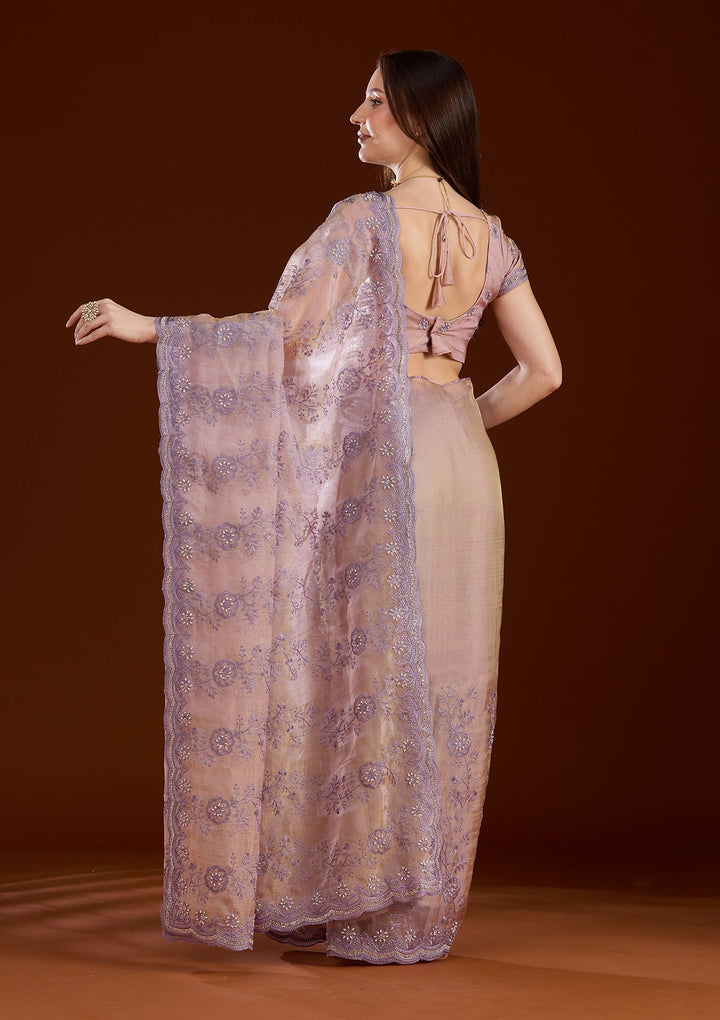 Lavender Threadwork Tissue Saree