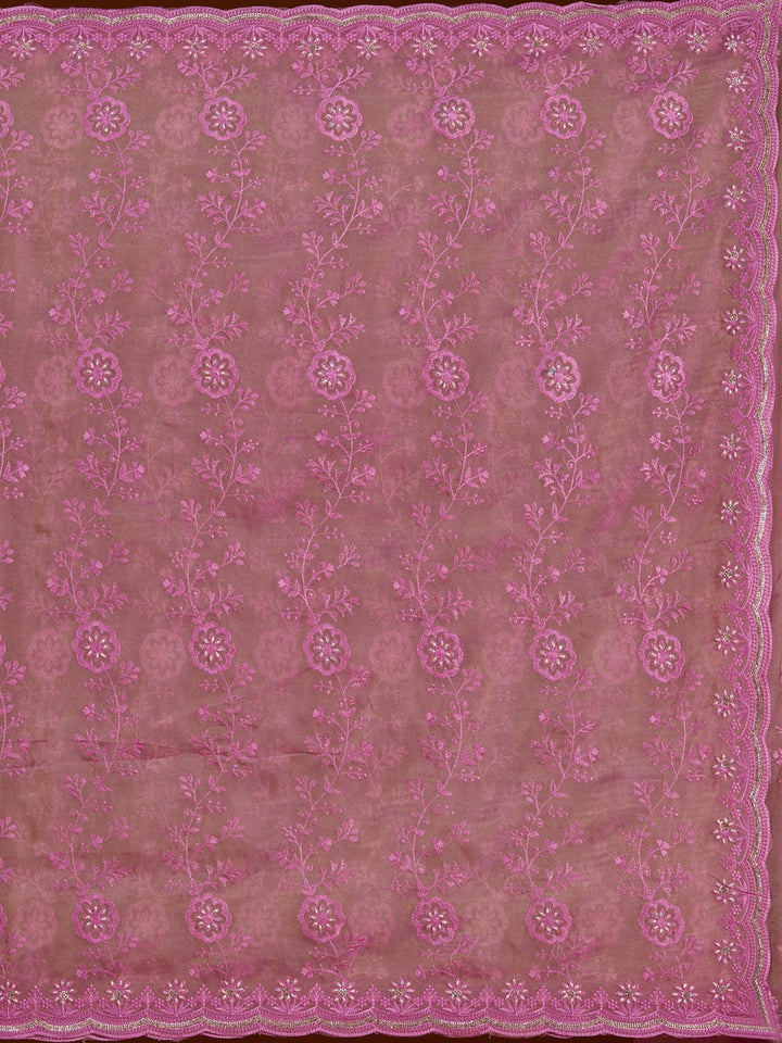 Pink Threadwork Tissue Saree