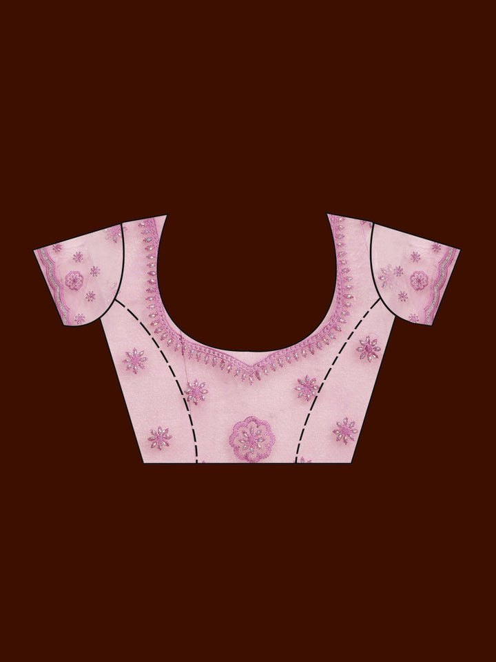 Pink Threadwork Tissue Saree