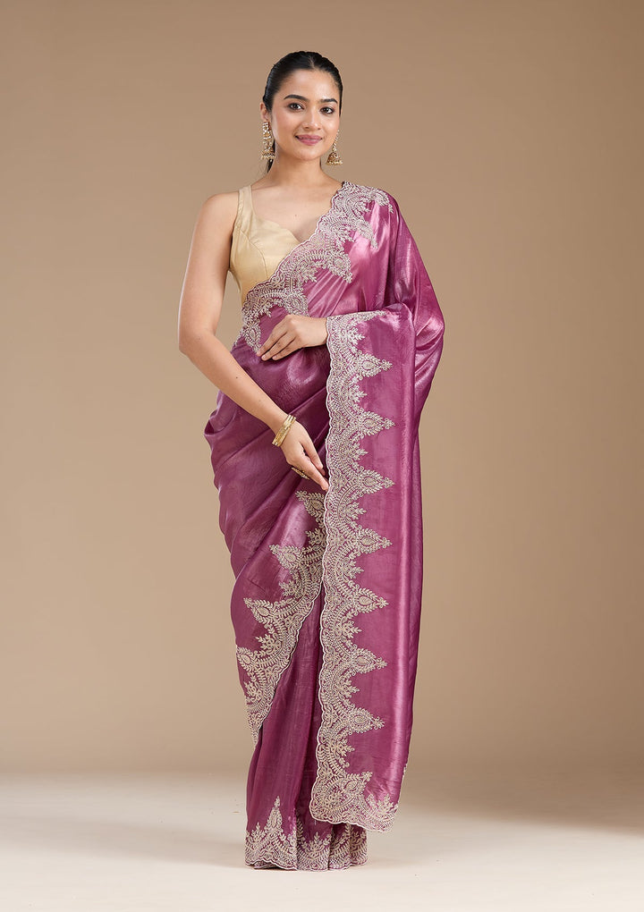 Mauve Threadwork Organza Saree_koskii
