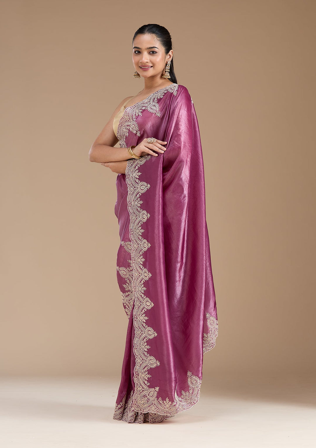 Mauve Threadwork Organza Saree_koskii