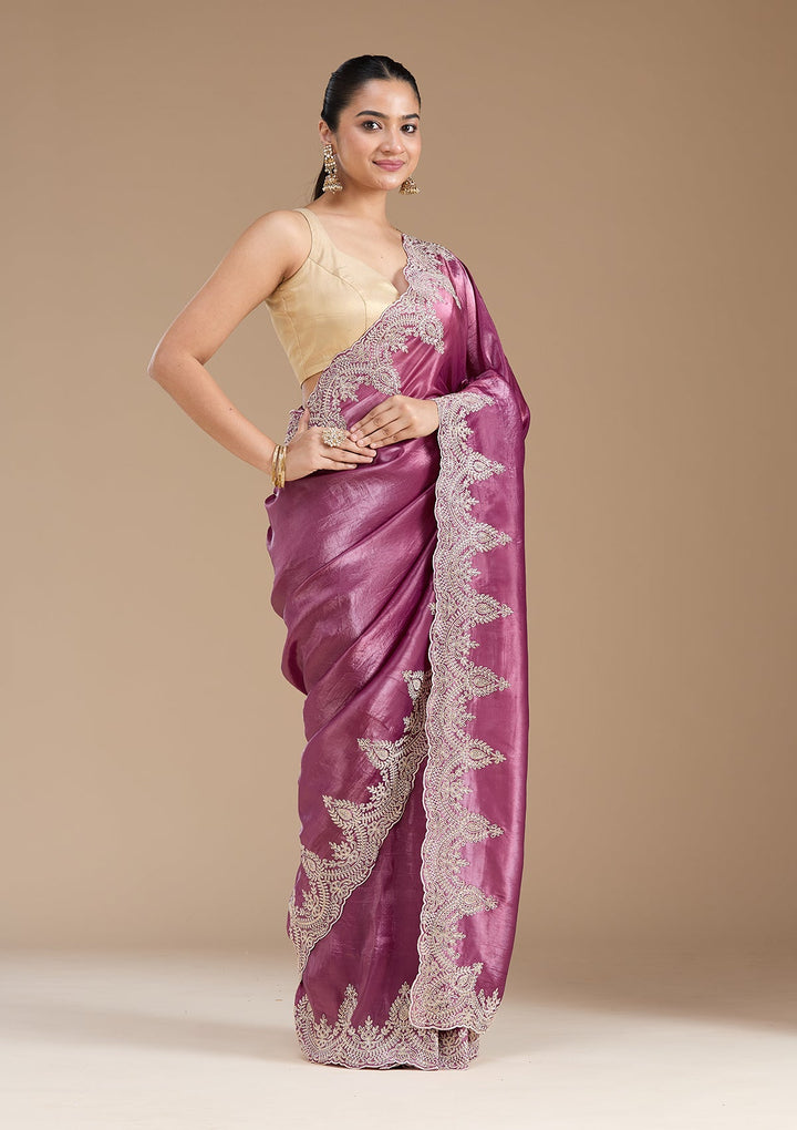 Mauve Threadwork Organza Saree_koskii