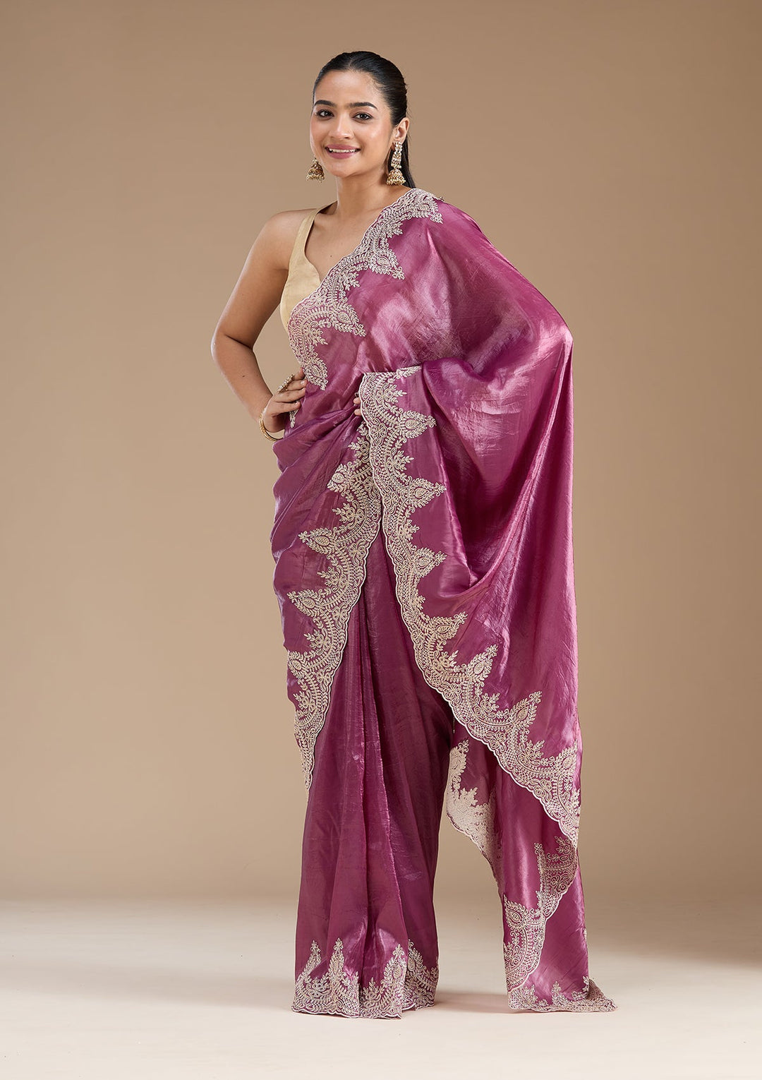 Mauve Threadwork Organza Saree_koskii