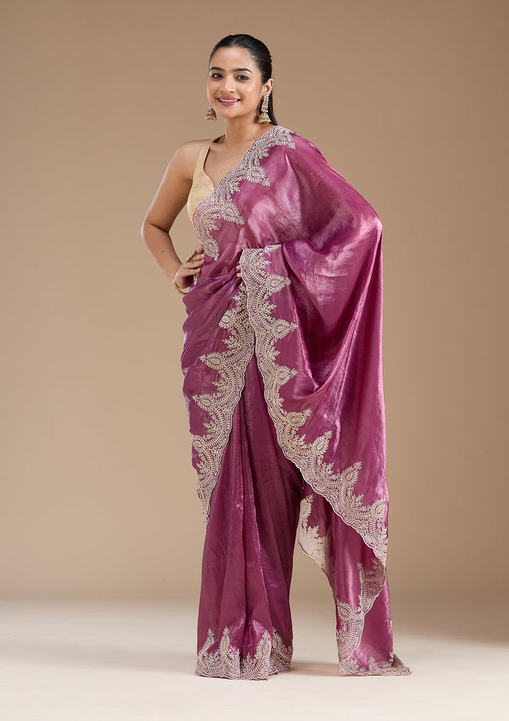 Mauve Threadwork Organza Saree_koskii
