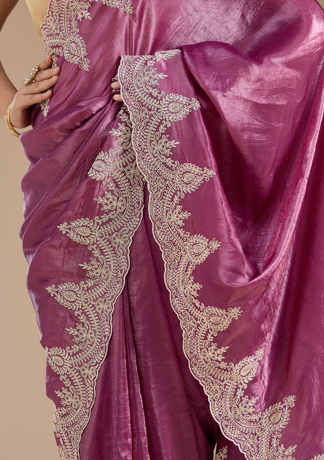 Mauve Threadwork Organza Saree_koskii