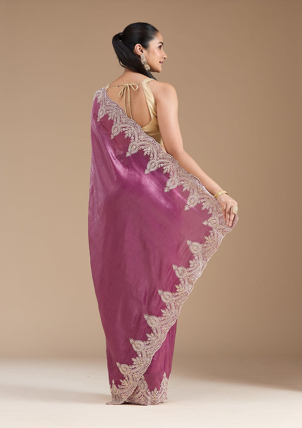 Mauve Threadwork Organza Saree_koskii