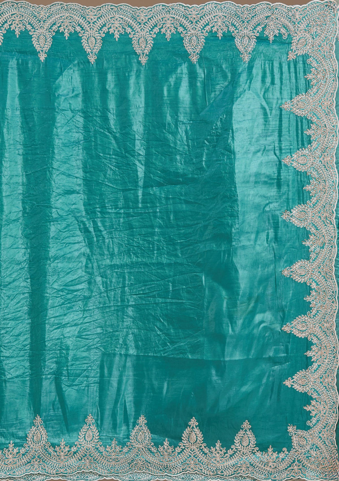 Rama Green Threadwork Organza Saree_koskii