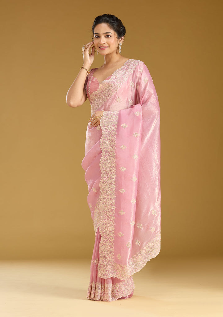 Onion Pink Threadwork Organza Saree