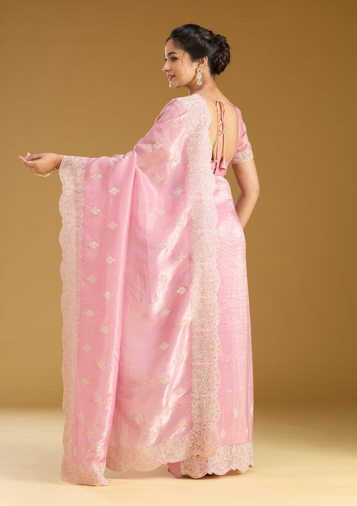 Onion Pink Threadwork Organza Saree
