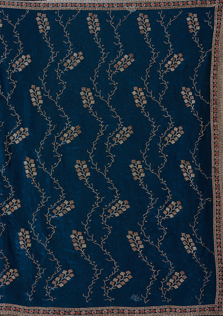 Royal Blue Stonework (Gold) Tissue Saree_koskii