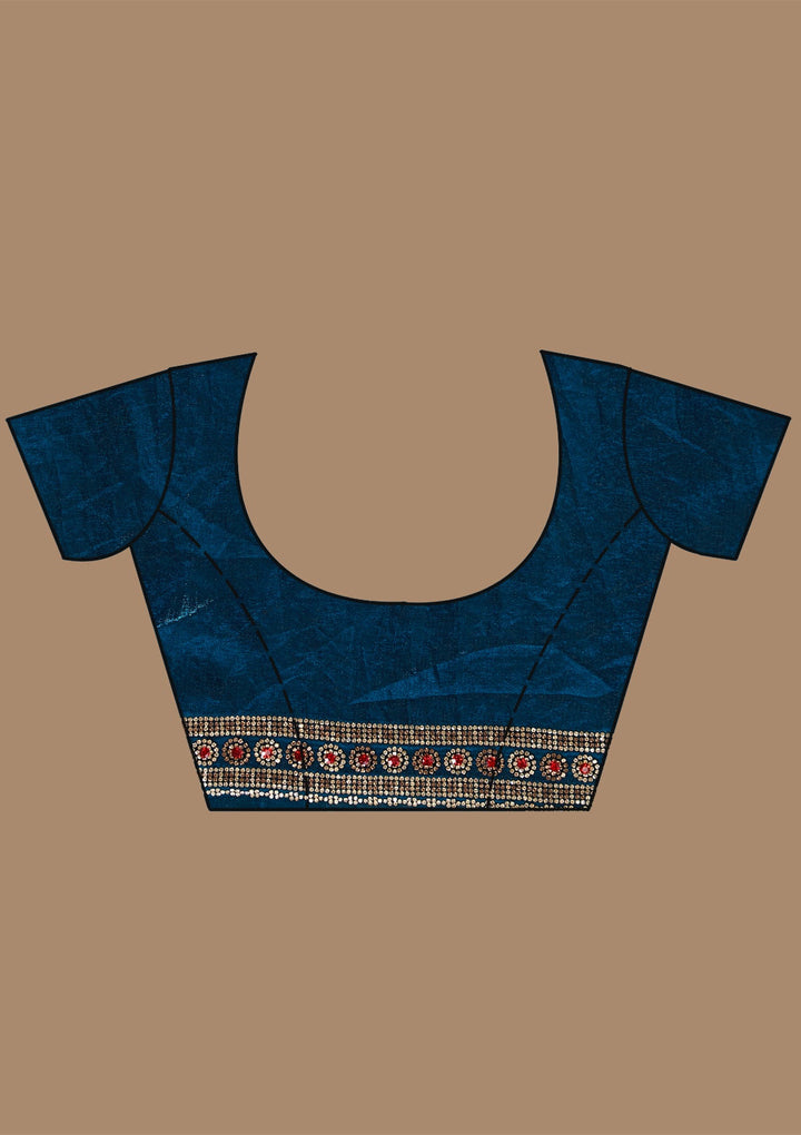 Royal Blue Stonework (Gold) Tissue Saree_koskii