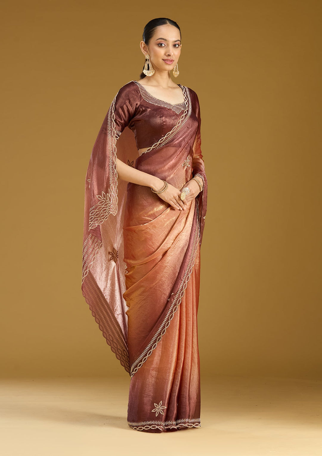 Rust Stonework (Gold) Tissue Saree