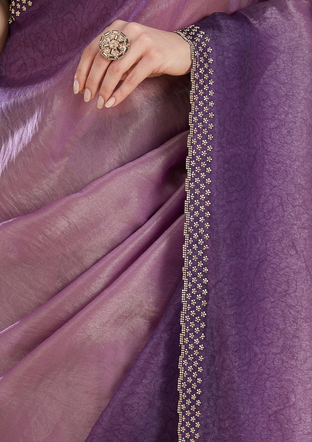 Lavender Stonework (Gold) Organza Saree