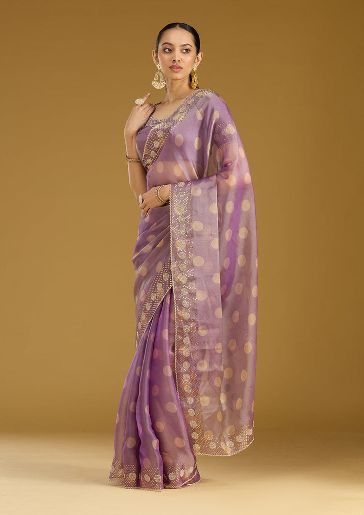 Lavender Stonework (Gold) Tissue Saree