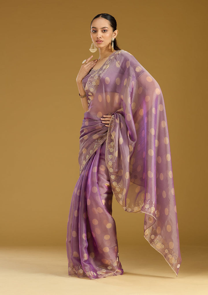 Lavender Stonework (Gold) Tissue Saree