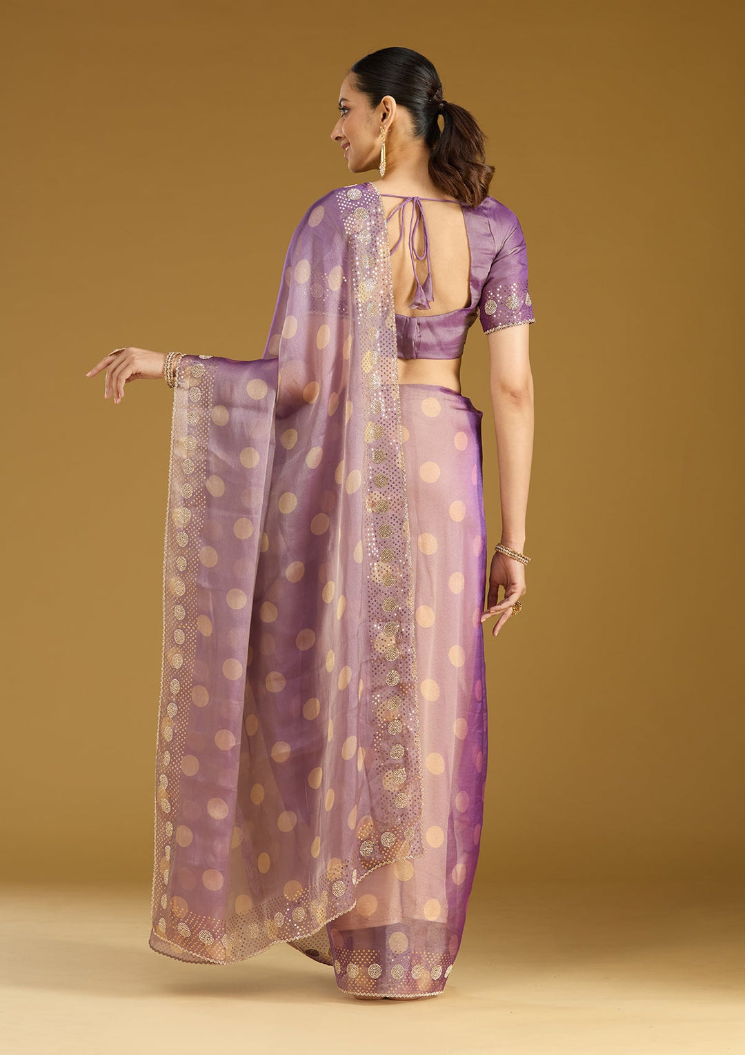 Lavender Stonework (Gold) Tissue Saree