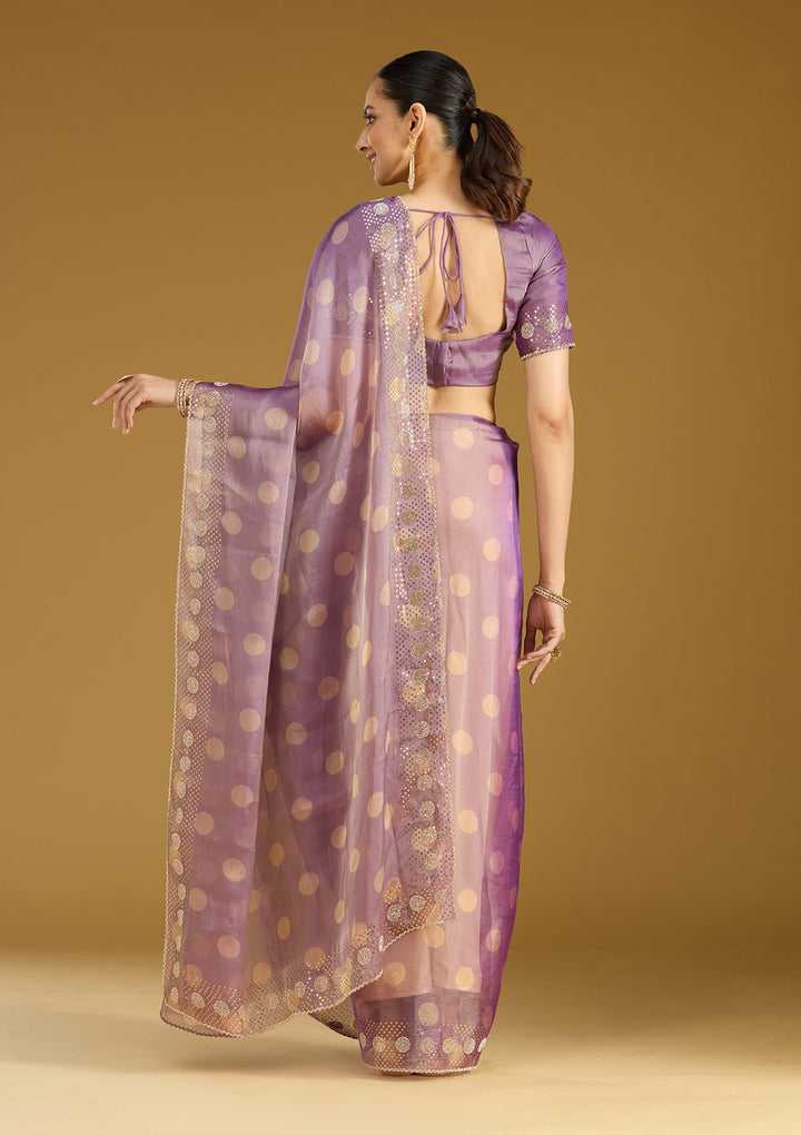 Lavender Stonework (Gold) Tissue Saree