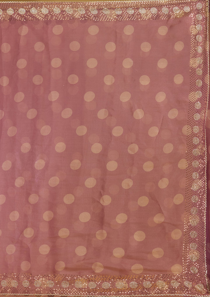 Onion Pink Stonework (Gold) Tissue Saree