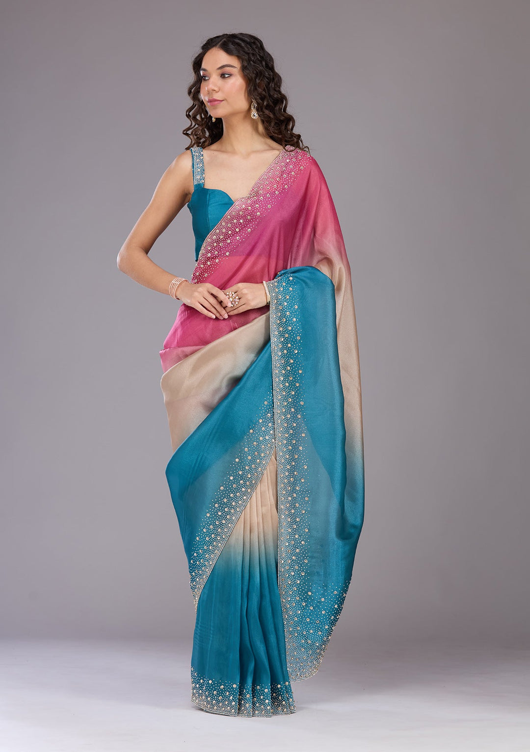 Mehendi Threadwork Tissue Saree