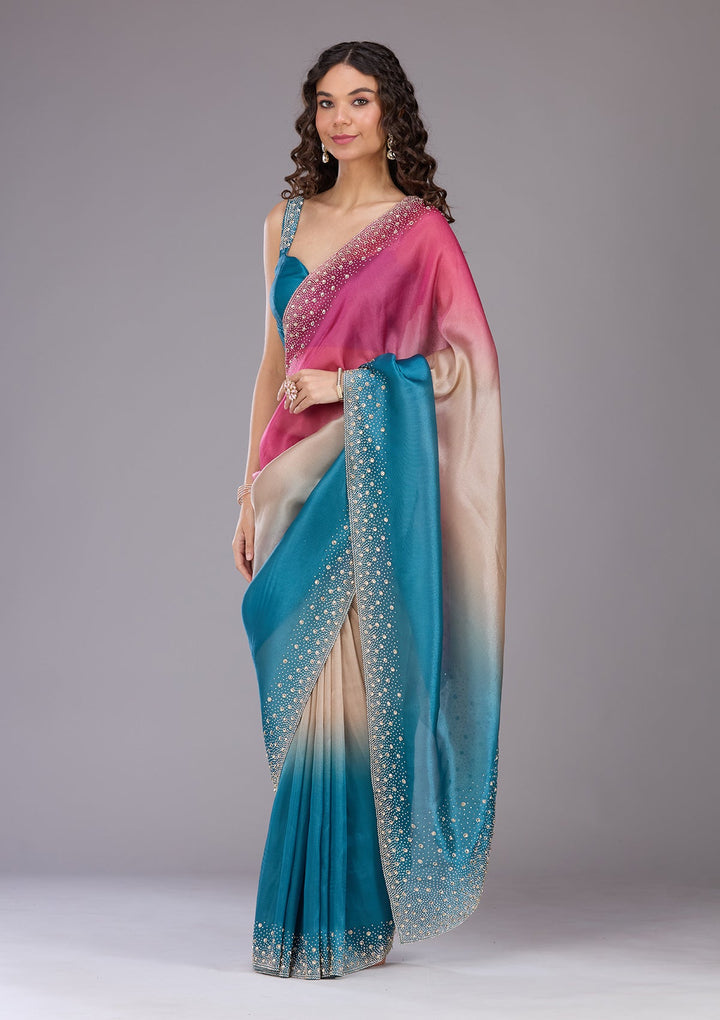 Mehendi Threadwork Tissue Saree