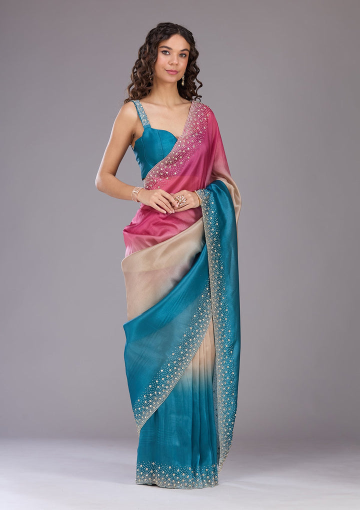 Mehendi Threadwork Tissue Saree