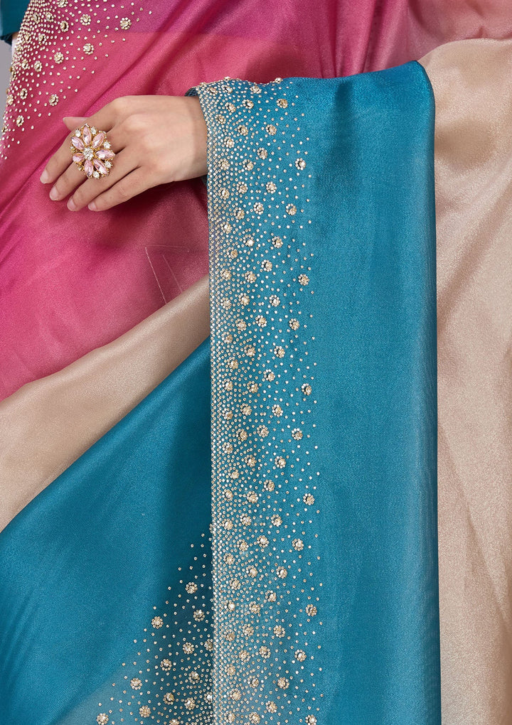 Mehendi Threadwork Tissue Saree