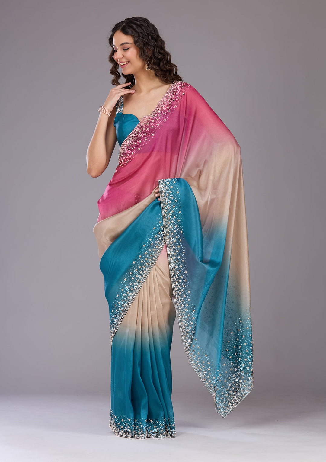 Mehendi Threadwork Tissue Saree