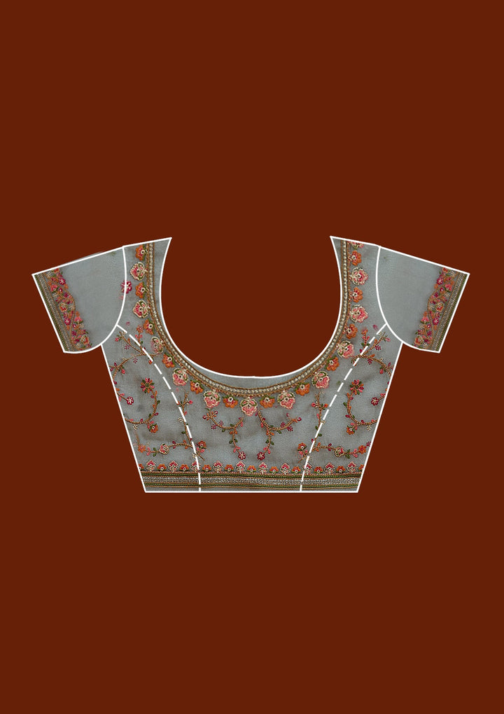 Grey Threadwork Tissue Saree_koskii