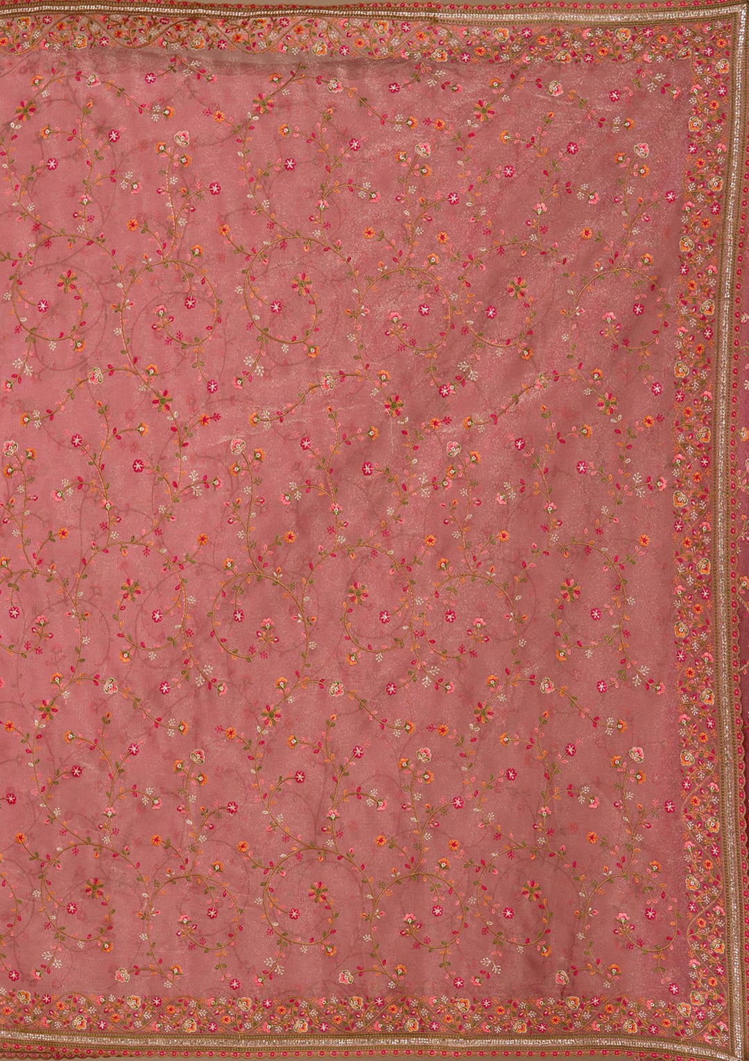 Rani Pink Stonework (Gold) Tissue Saree