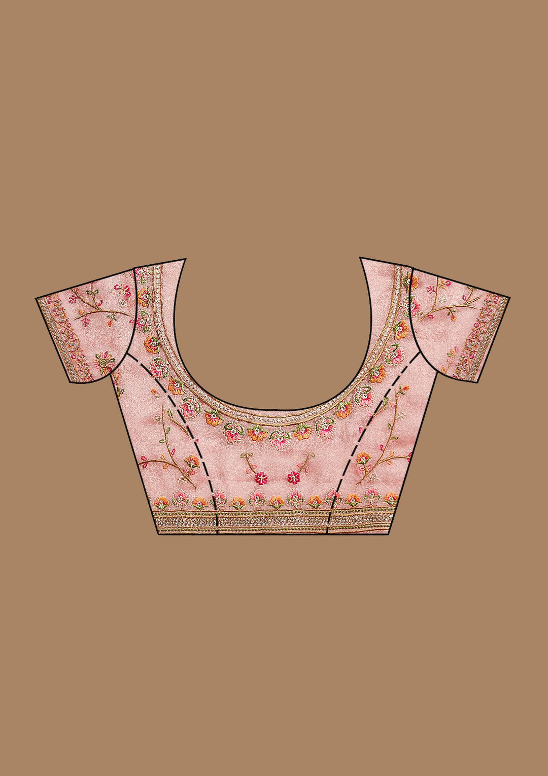 Rani Pink Stonework (Gold) Tissue Saree