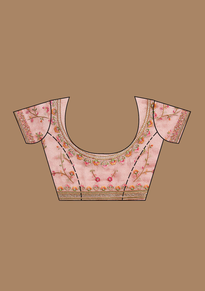 Rani Pink Stonework (Gold) Tissue Saree