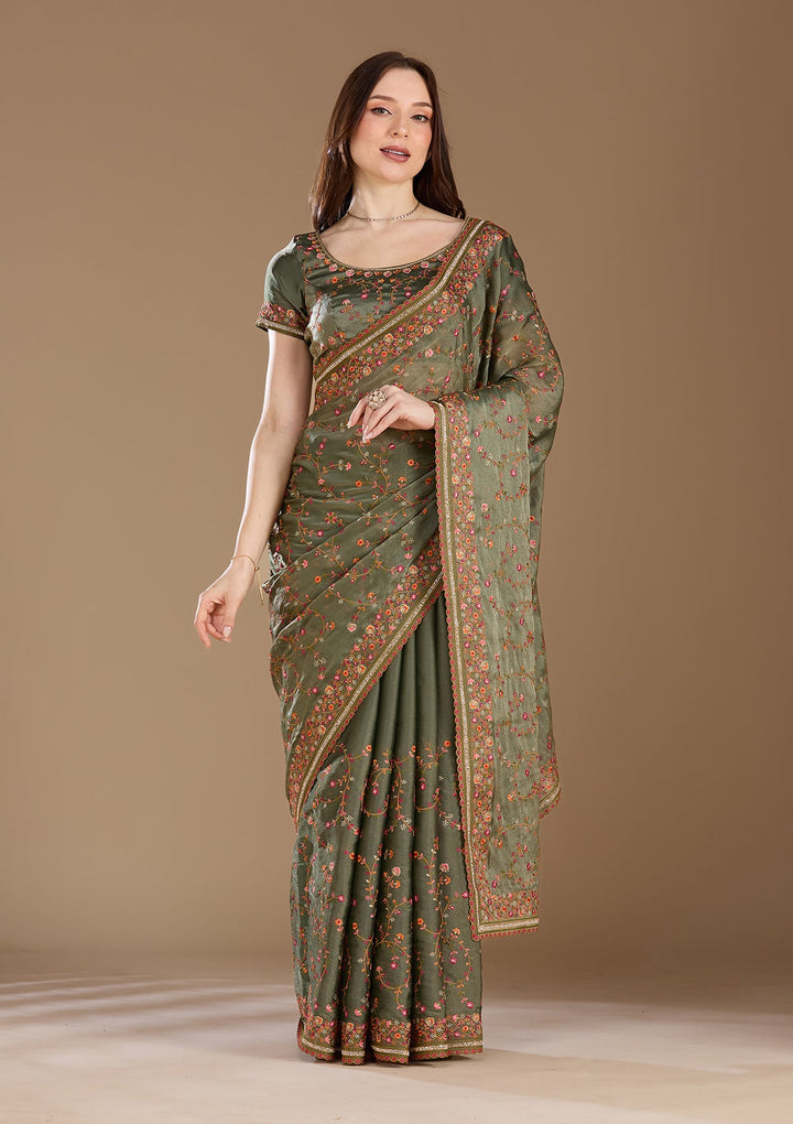 Mauve Threadwork Tissue Saree