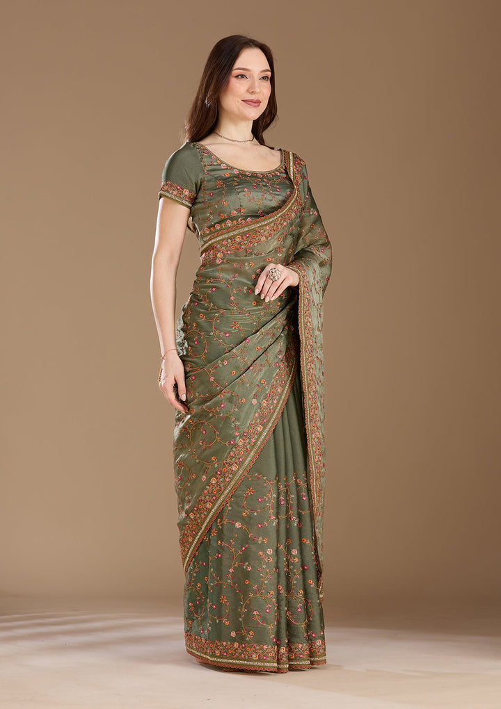 Mauve Threadwork Tissue Saree