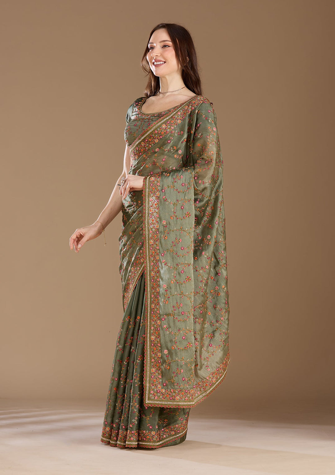 Mauve Threadwork Tissue Saree