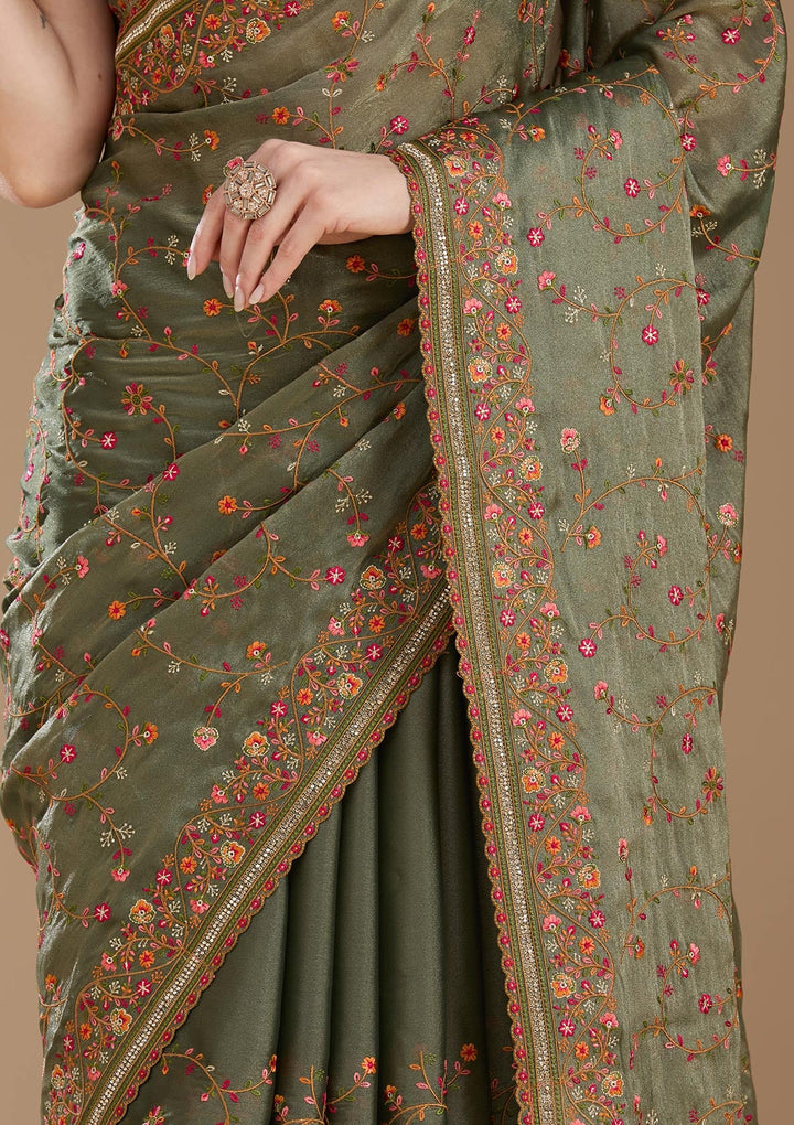 Mauve Threadwork Tissue Saree