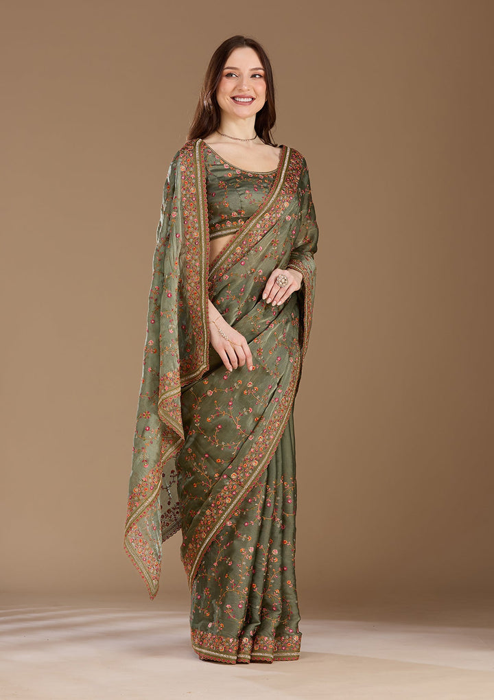 Mauve Threadwork Tissue Saree