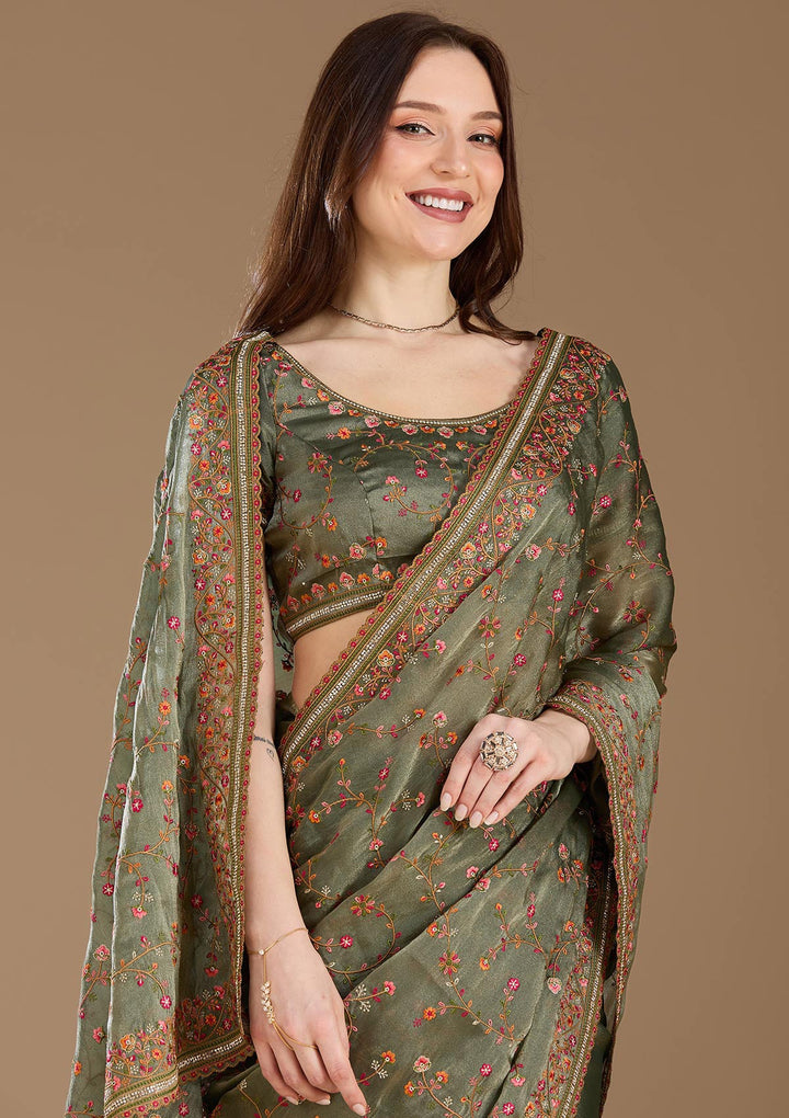 Mauve Threadwork Tissue Saree
