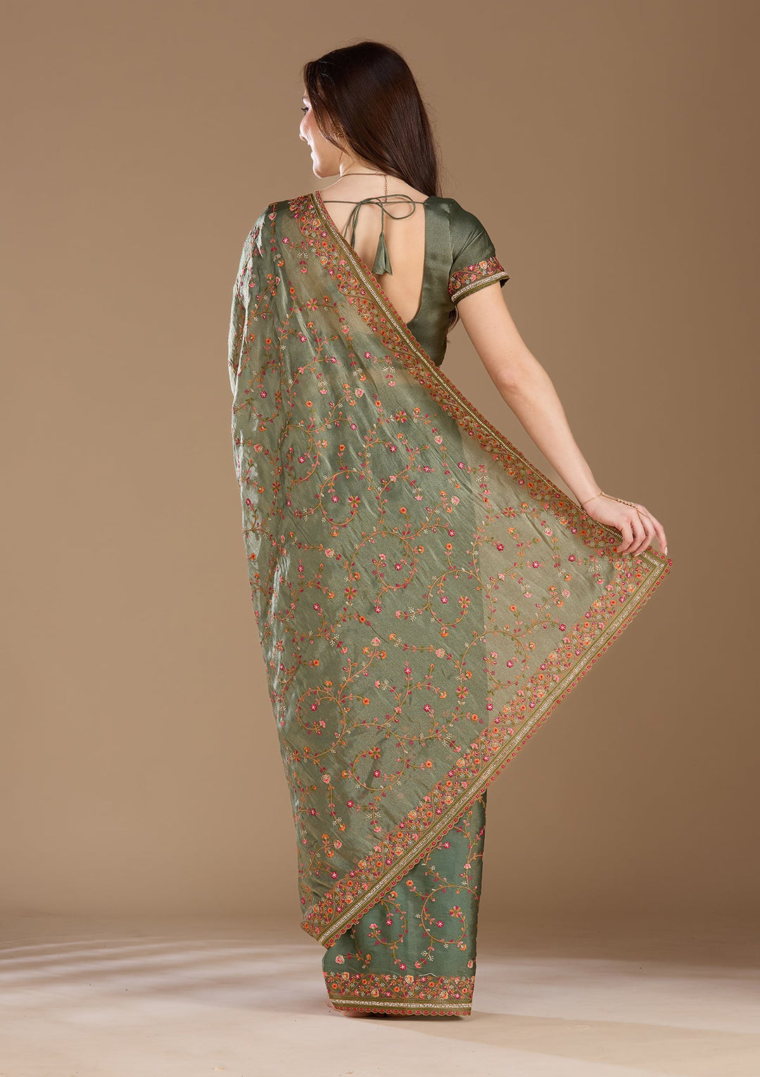 Mauve Threadwork Tissue Saree