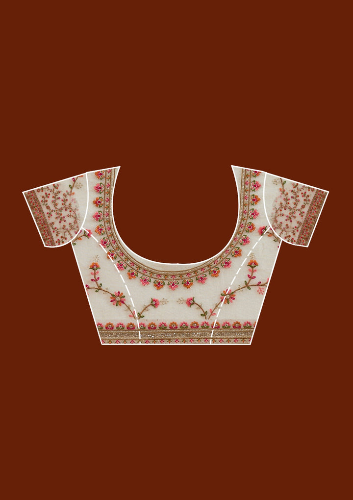 Beige Threadwork Tissue Saree_koskii