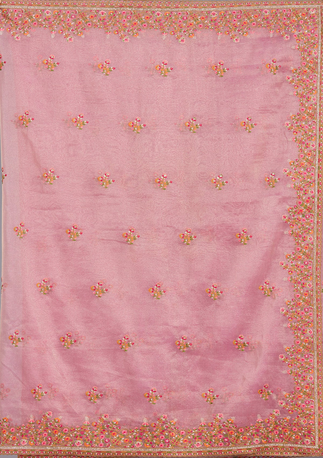 Onion Pink Threadwork Tissue Saree
